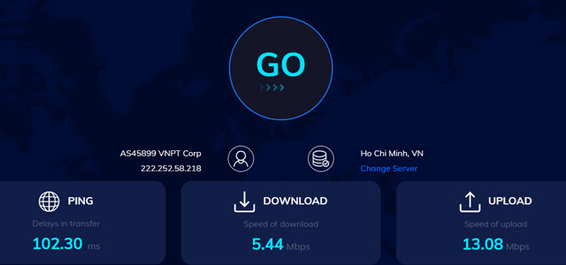 Results of ping, download speed, and upload speed