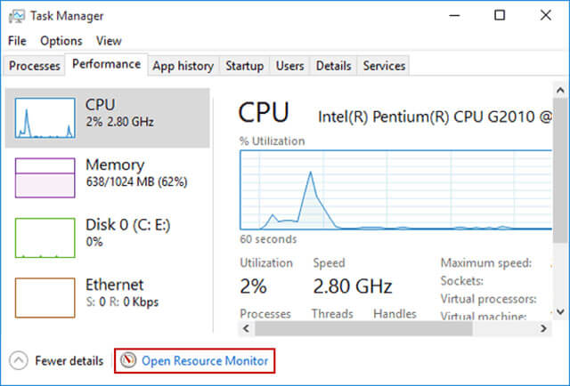 Click Performance and open resource monitor