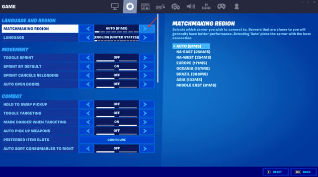 Change the matchmaking region