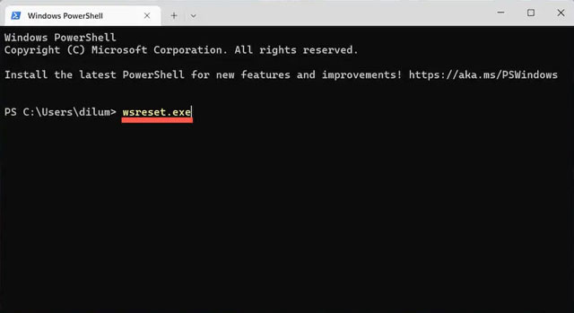 Wsreset.exe command