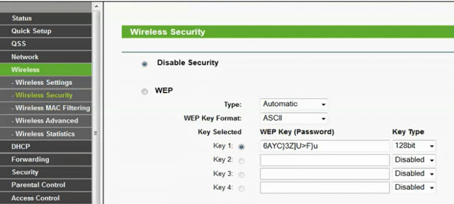 WEP password protection