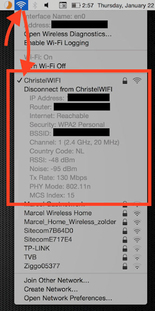 You can use the WiFi icon on the menu bar