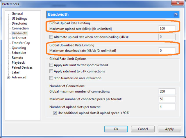 Speed up torrent downloads on clients by reducing the upload and download rates