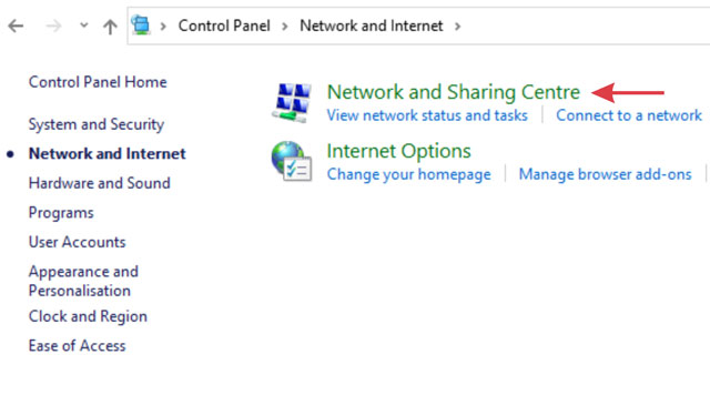 Select Network and Sharing Centre