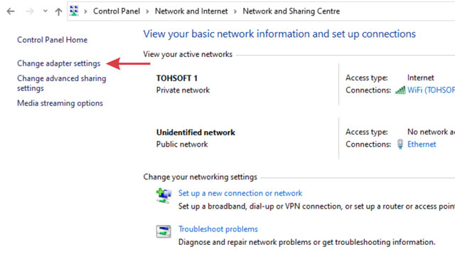 Select Change adapter settings