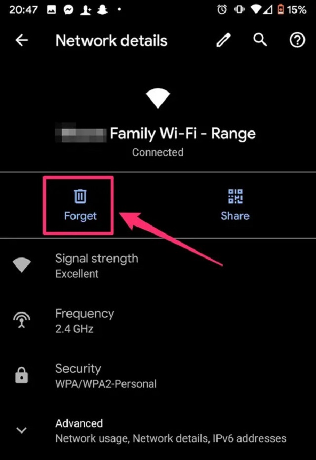 Forget Wi-Fi network credentials on your phone.