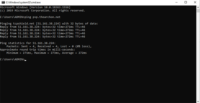 Ping results from cmd