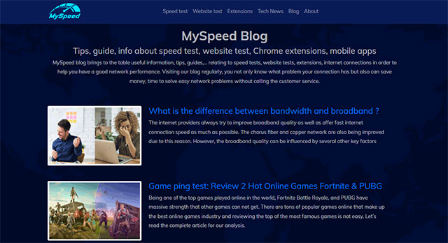 MySpeed blog provides interesting articles relating to the internet issues