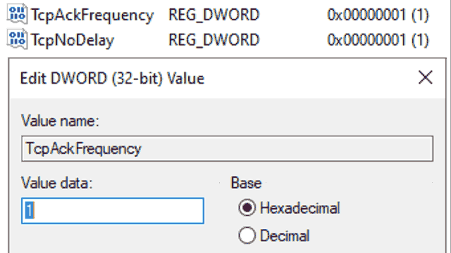 Change TCP AckFrequency value data to 1