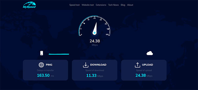 Results of ping, download and upload speeds