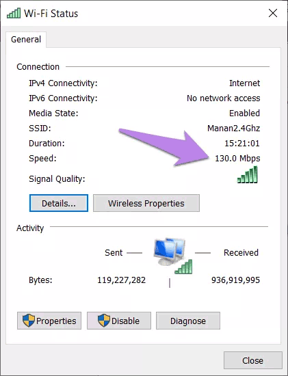 Measure download speed by using “Network & Internet”