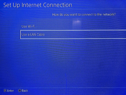 Select the second option to connect your PS4 to a wired connection