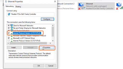 Click on “Internet Protocol Version 4 (TCIP/IPv4)