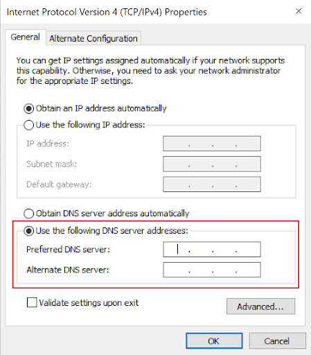 Select “Use the following DNS server addresses