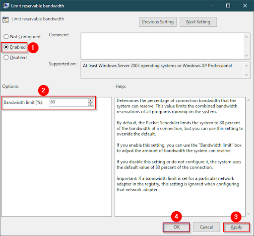 double-click Limit reservable bandwith. 