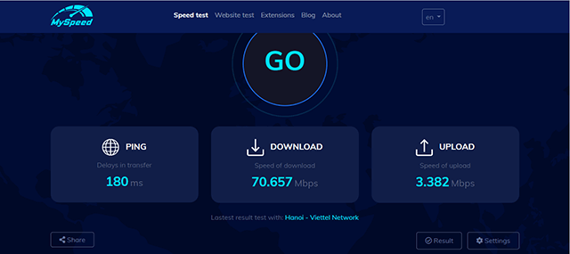Check upload and download speed on Gospeedcheck.com