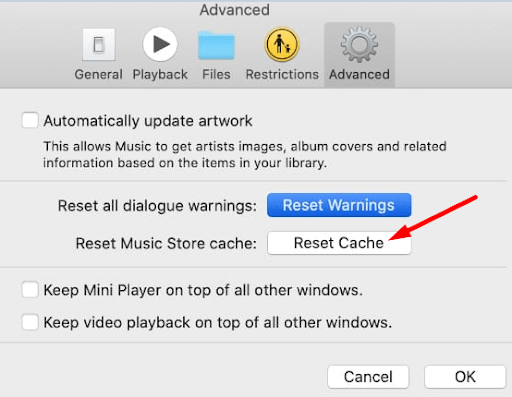Reset iTunes cache