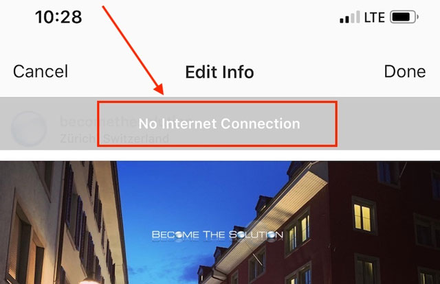 Instagram no internet connection error.
