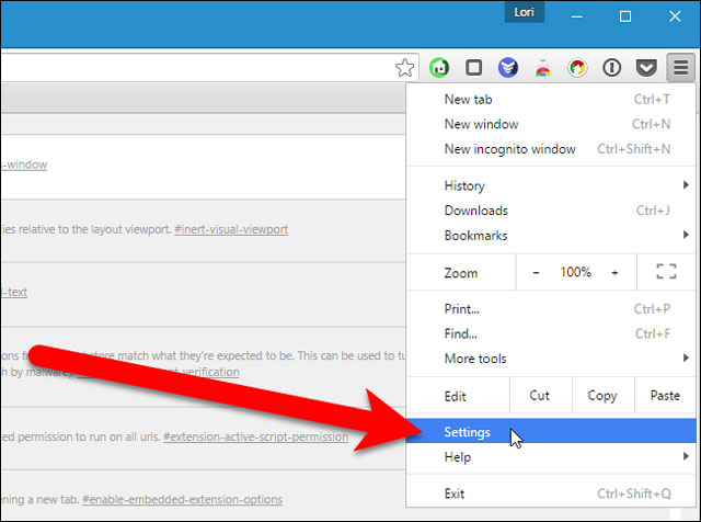 Open settings in Chrome