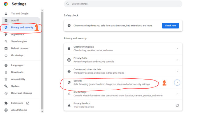 Choose security menu to open DNS setting