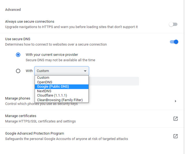 Choose Google DNS to get faster download speed