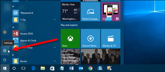 Select Settings from the Start Menu