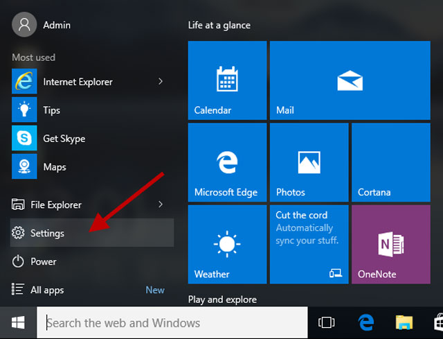 Settings from the Start Menu