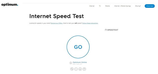 Optimum internet speed test