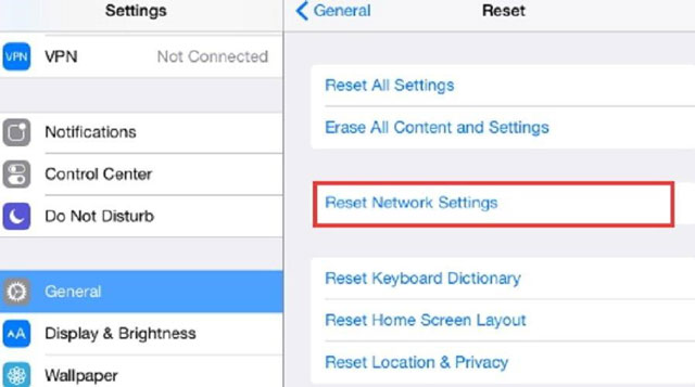 Reset network settings on iPad