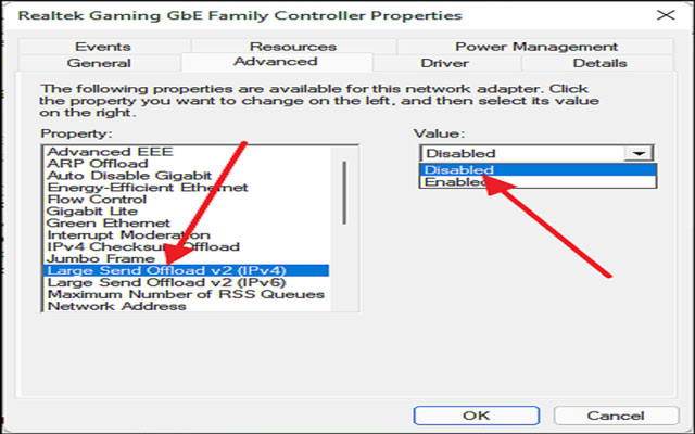 Disable Large Send Offload (LSO) feature