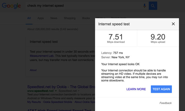 Check your speed with Google Speed Test