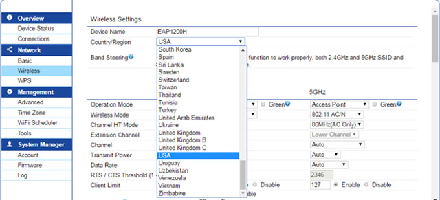 Change wifi region settings