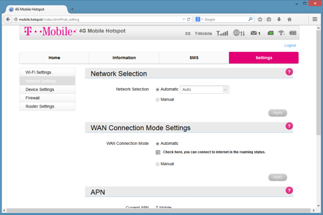 Visit T-Mobile admin and select Network settings