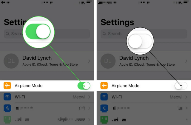 Turn on and off the airplane mode
