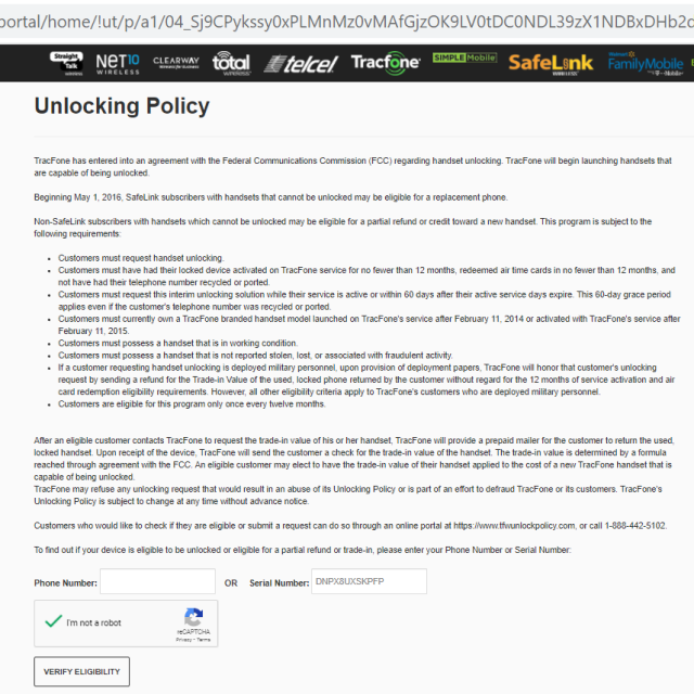 Total by Verizon unlock policy