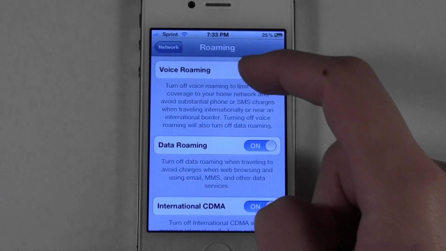 Turn off roaming on iPhone