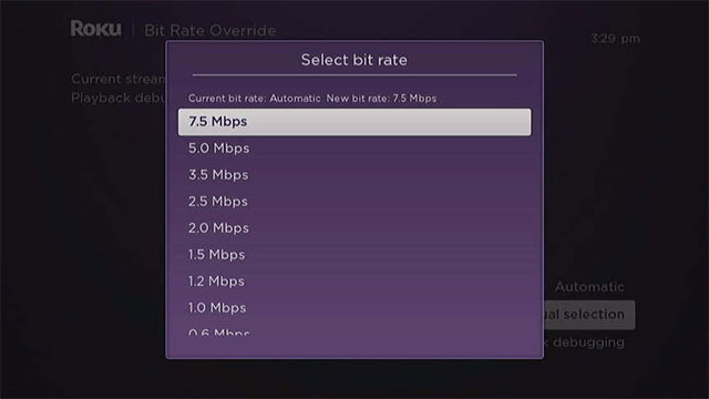 You can change the Roku Bitrate