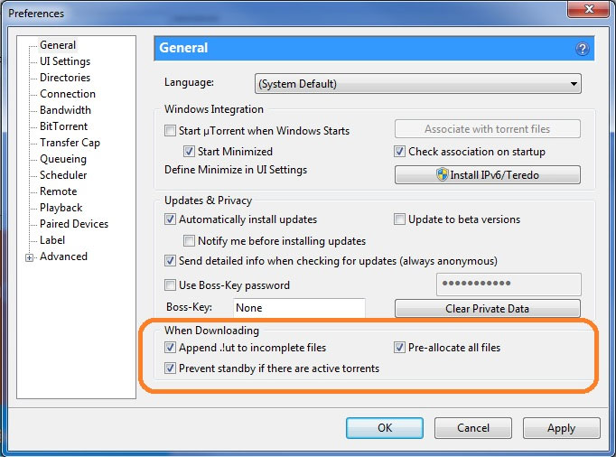 Change General Settings to Optimize uTorrent
