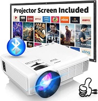 Updated Mini Projector with Bluetooth and Projector Screen