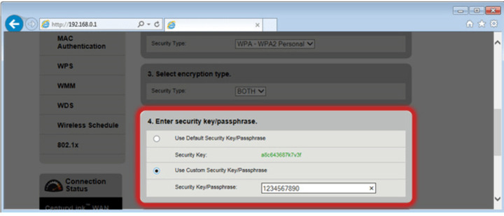 Select ‘Use Custom security Key/Passphrase to change the password.