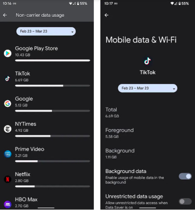 Turn off data usage of specific apps