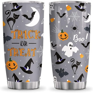 Trick Or Treat Witch Boo Ghost Pumpkin Halloween Tumbler Cup