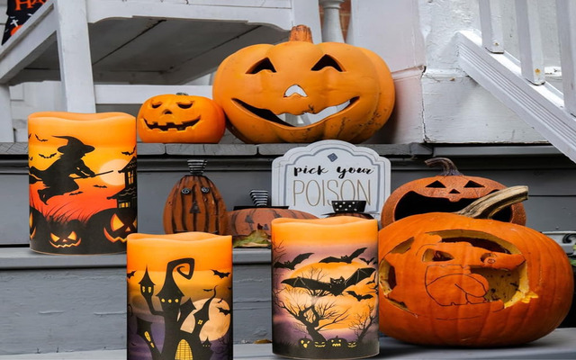 DRomance Halloween LED Flameless Pillar Candles