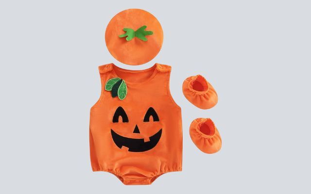 Lamuusaa Sleeveless Pumpkin Romper Bodysuit Hat Socks