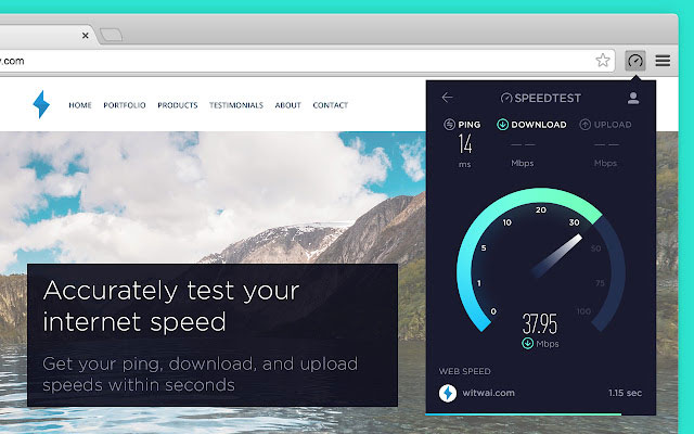 Screenshot of Speedtest extension results