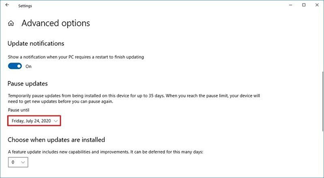 Disable Windows 10 Update for 35 Days