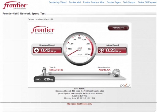 Frontier internet speed test