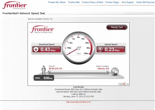 frontier internet speed test