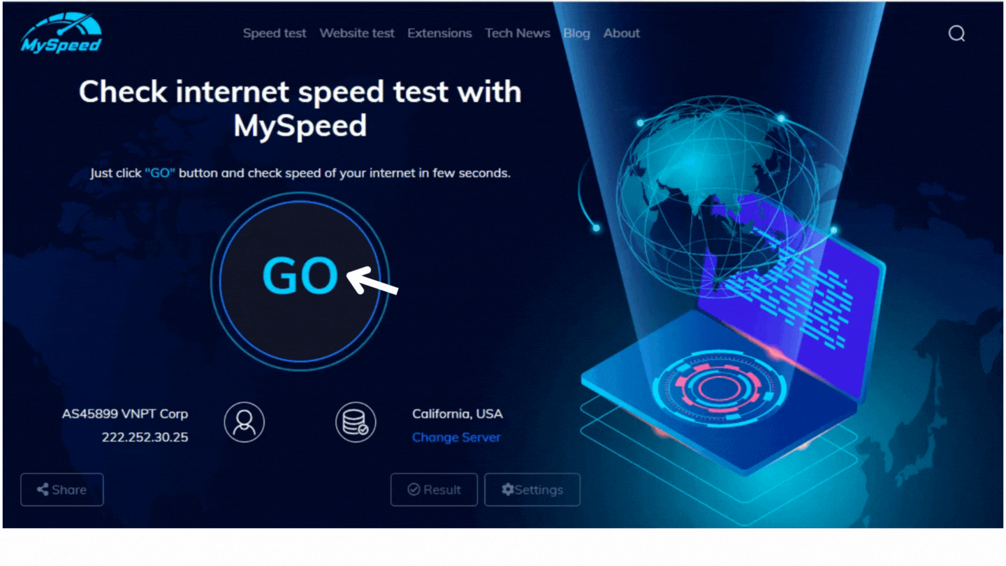 Using MySpeed to check the download speed