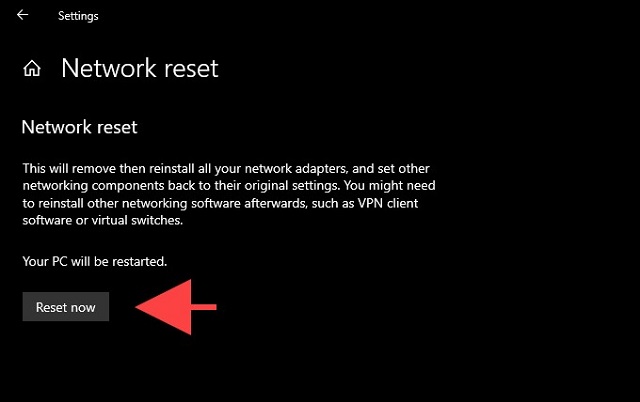 Do Network reset now